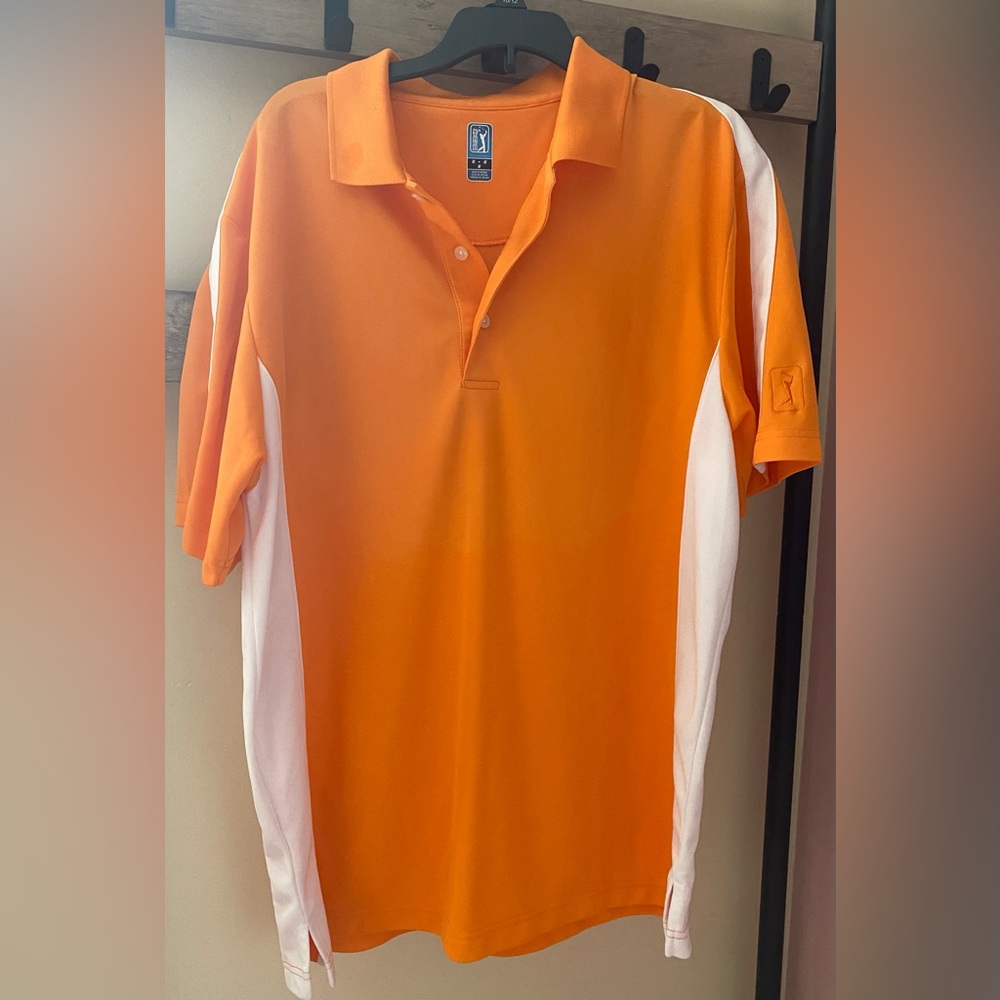 PGA Tour Pro Series Polo Shirt Mens MedGolf Orange Athletic Fit Summer Colorful